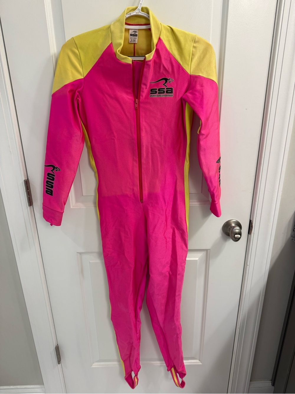 VTG 90s SSA Neon Colorblock Unitard Bodysuit Speed Suit Pink Yellow Size XS